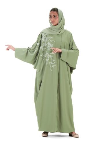 عباية خضراء كريب مع فستان بنقشات مميزة - Manda II