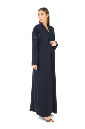 عباية كحلي فاخرة مطرزة بالخرز والخيوط