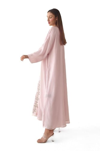 عباية وردي شيفون صيفية مع فستان بنقشات مميزة - Man...