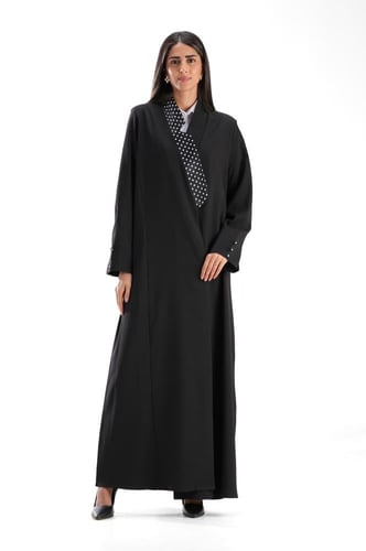 عباية بليز سوداء كريب بياقة منقطة - Dotted