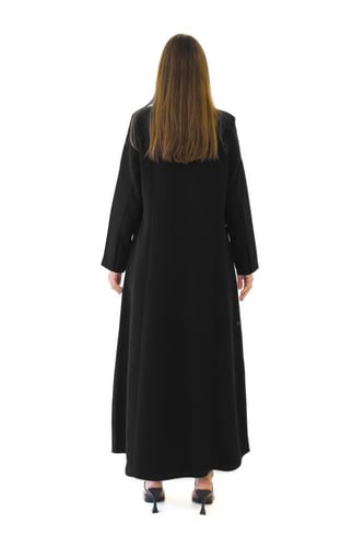 عباية بليزر سوداء كريب بجيوب بتدخيلة منقشة - Candi...