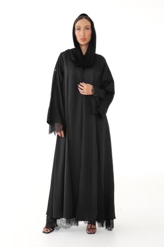 عباية سوداء كلوش مبطنة بدانتيل - Dantil