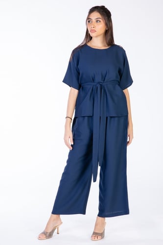 بنطلون و بلوزة بقماش الكلاسيك كحلي - مودرن