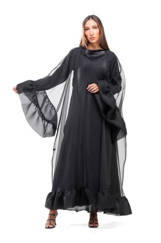 عباية سوداء اورقنزا فاخرة مع فستان - Ruffles