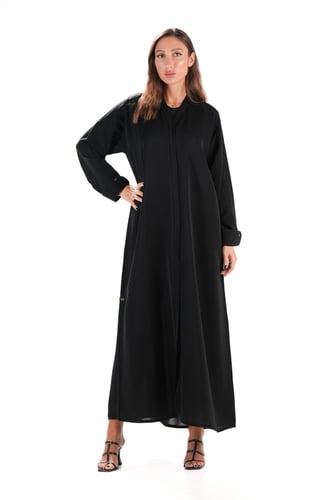 عباية سوداء سادة عملية بأكمام رسمية - Queen of Bla...