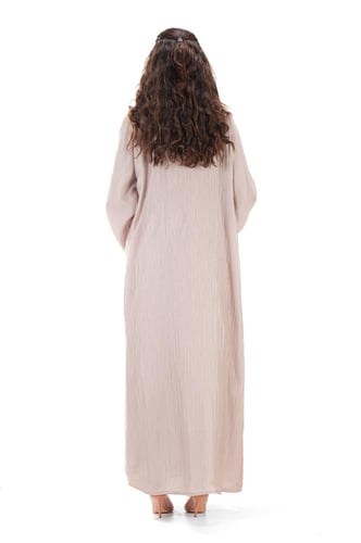 عباية بيج شيفون مع فستان بتطريز مميز - Rosen