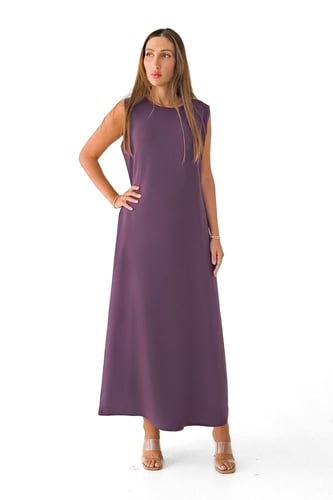 عباية بنفسجي كريب بتطريز مع فستان - Aria