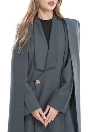 عباية تركوازية كريب مع كيب منفصل - FANCY CAPE