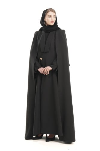 عباية سوداء كريب مع كيب منفصل - FANCY CAPE