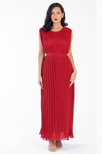 فستان شيفون مبطن كت أحمر بكسر - بليتس