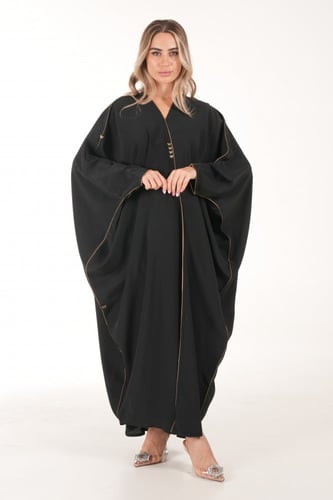 عباية سوداء بشت مطعمة بقيطان - Butterflies