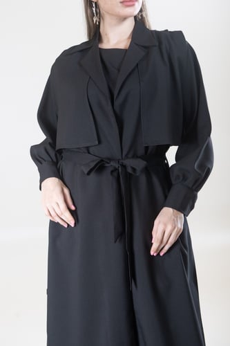 عباية عملية سوداء بحزام - Coat