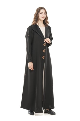 عباية سوداء كريب كاجوال بأكمام رسمية - Golden Butt...