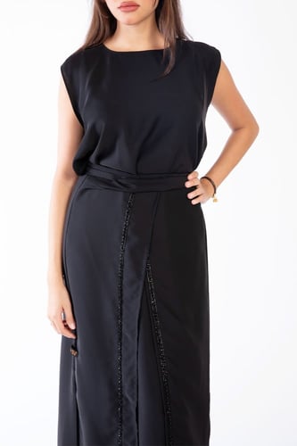 فستان أسود مطرز بالخرز - Saly V