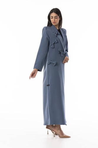 عباية بليزر تركوازية كريب مزينة بفيونكات - Bow