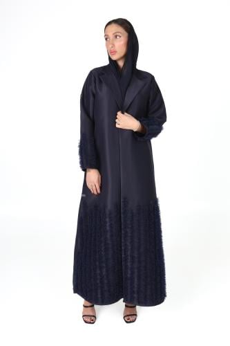 عباية كحلي تفته فاخرة بقصاصات من التل - Linai