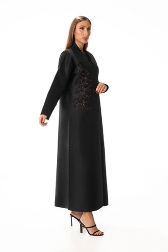 عباية سوداء تفته فاخرة مطرزة بمرد داخلي - Elviva