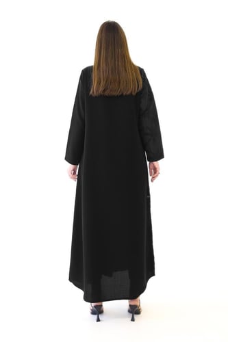 عباية بليزر سوداء كريب بتدخيلة جاكار مشجر