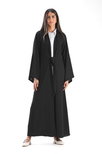 عباية سوداء عملية بربطة أمامية - Berna