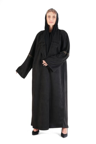 عباية شتوية سوداء شمواه بتطريز على الاكمام