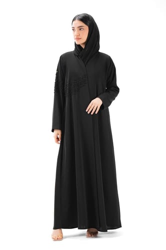 عباية بليزر سوداء كريب بتطريز يدوي - Loops