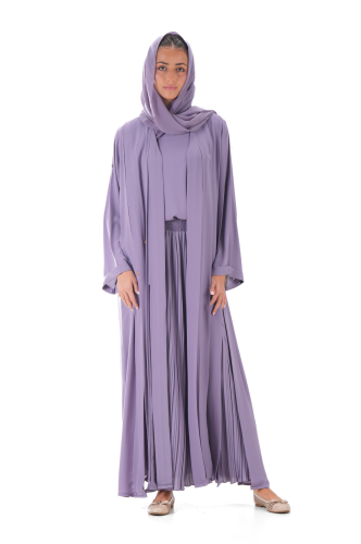 عباية موف بقصات مميزة مع بلوزة وتنورة - نيلان