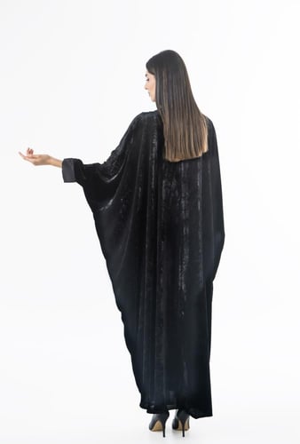 عباية شتوية سوداء بشت بقماش مخمل - Laria