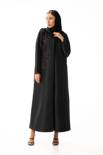 عباية سوداء تفته فاخرة مطرزة بمرد داخلي - Elviva