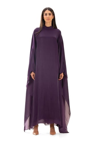 عباية بنفسجي مقفلة فاخرة بوشاح ثابت - Marina II