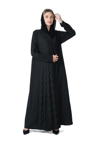 عباية بليزر سوداء كريب بقصات مموجة - Priyanka
