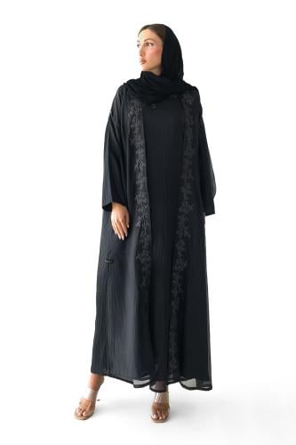 عباية سوداء شيفون صيفية مع فستان بنقشات مميزة - Ma...