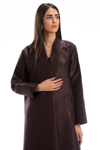 عباية بني تفته مطرزة بالخرز البني - Benita
