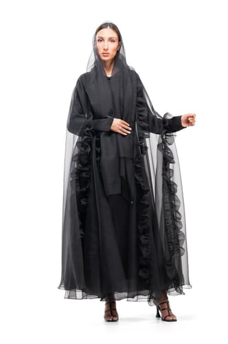 عباية سوداء اورقنزا فاخرة مع فستان - Ruffles