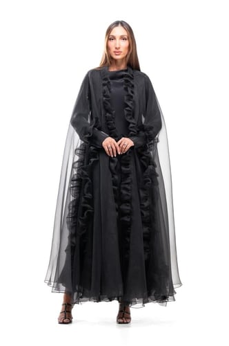 عباية سوداء اورقنزا فاخرة مع فستان - Ruffles