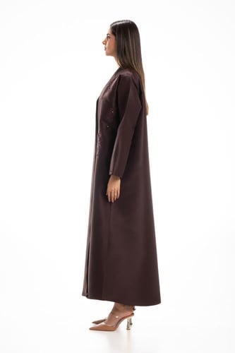 عباية بني تفته مطرزة بالخرز البني - Benita