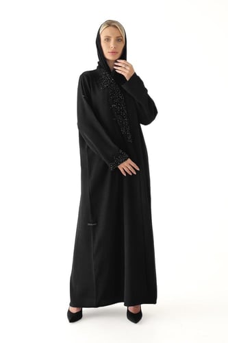 عباية سوداء فاخرة كريب مطرزة بتطريز فاخر - Crystal