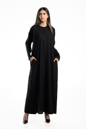 عباية سوداء كريب سادة بقصة مغربي بجيوب مخفية - Que...