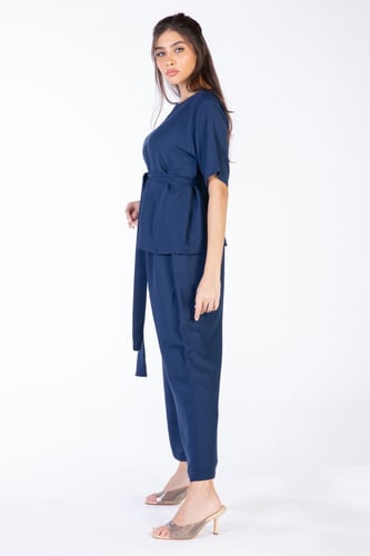 بنطلون و بلوزة بقماش الكلاسيك كحلي - مودرن