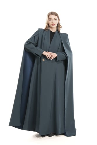 عباية تركوازية كريب مع كيب منفصل - FANCY CAPE