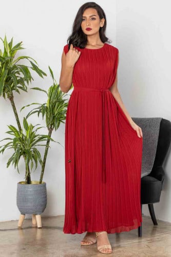 فستان شيفون مبطن كت أحمر بكسر - بليتس