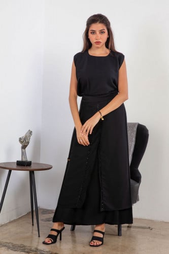 فستان أسود مطرز بالخرز - Saly V