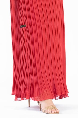 فستان شيفون مبطن كت أحمر بكسر - بليتس