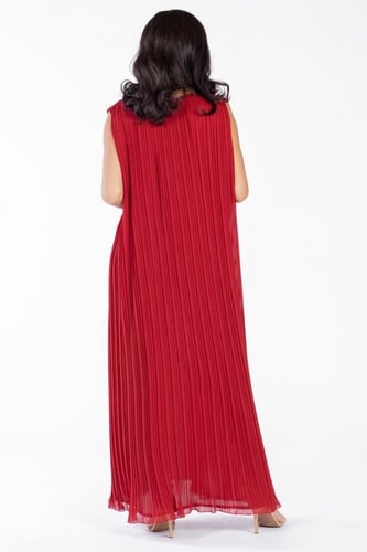 فستان شيفون مبطن كت أحمر بكسر - بليتس