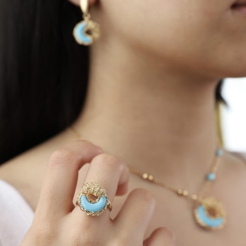 نص طقم ذهب بأحجار كريمه(Turquoise pasta) (2.41قرام...