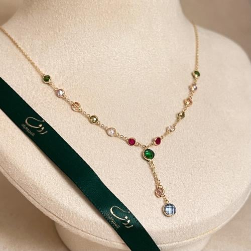 عقد ذهب مع أحجار ملونه عيار 18—4697