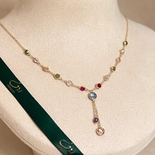 عقد ذهب مع أحجار ملونه عيار 18—4696