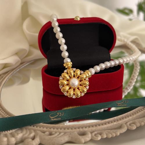 عقد ذهب مع لولو زراعي مضمون ومخصوم من وزن الذهب(21...