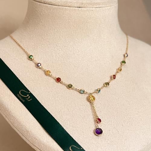 عقد ذهب مع أحجار ملونه عيار 18—4695