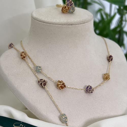 عقد وإسوارة وخاتم ذهب بحجر كريم(,Citrine,Red tourm...