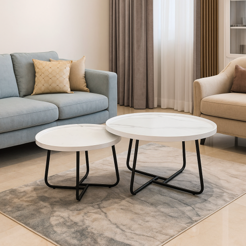 طقم طاولات أبيض فاخر مودرن(قطعتان)